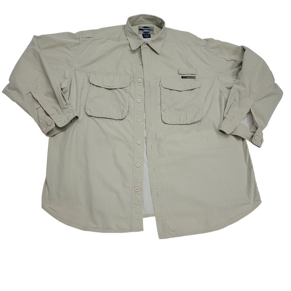 Ex Officio Adventure Wear Mens XXL Vented Fishing Shirt Khaki Long Sleeve Y2K